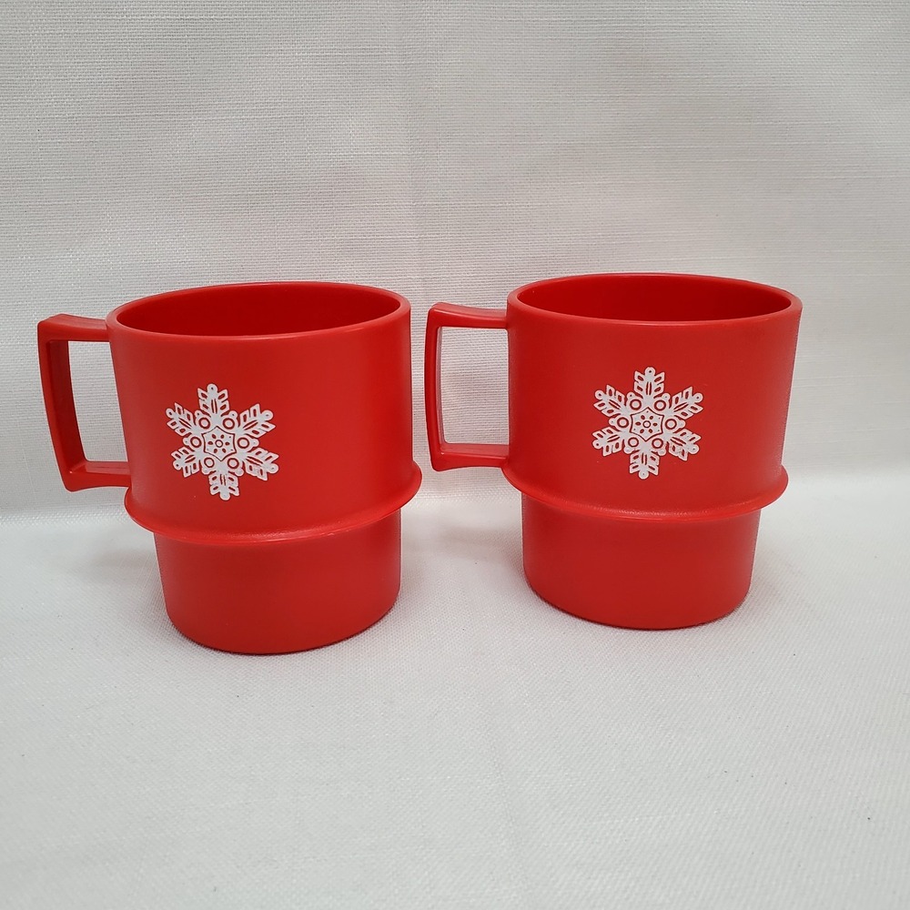 Vintage Tupperware Mug Red Snowflake ♡ Set‎ Of 2 ♡ 1312-27 ♡ ADORABLE ♡
